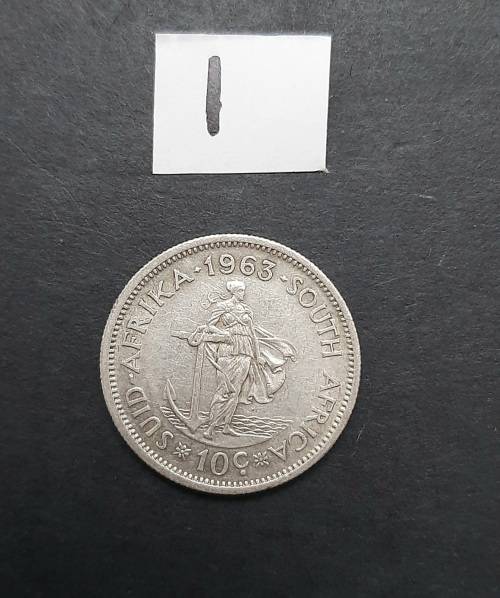 ** 1963 South Africa Silver 10c Coin #1  [ Circulated ](VF).**