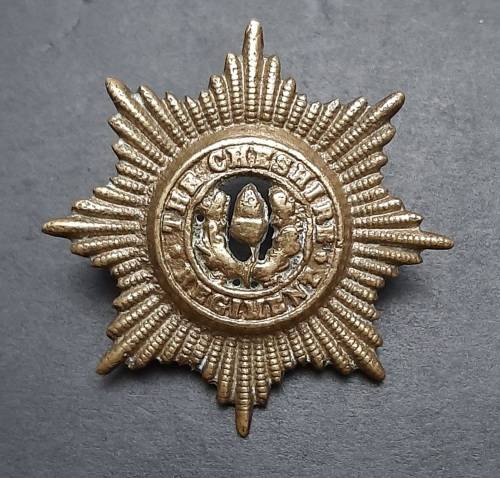** 1922 Cheshire Regiment Brass Cap Badge (Lugs Intact).**