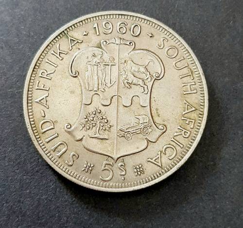 ** ERROR COIN CRACKED DIE : 1960 South African Union Silver 5 Shilling (XF).**