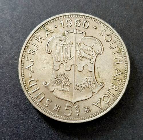 ** ERROR COIN CRACKED DIE : 1960 South African Union Silver 5 Shilling (XF).**