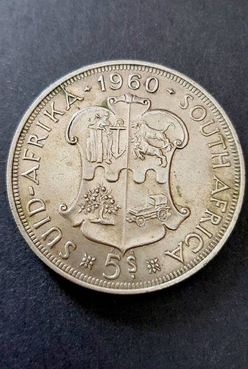 ** ERROR COIN CRACKED DIE : 1960 South African Union Silver 5 Shilling (XF).**