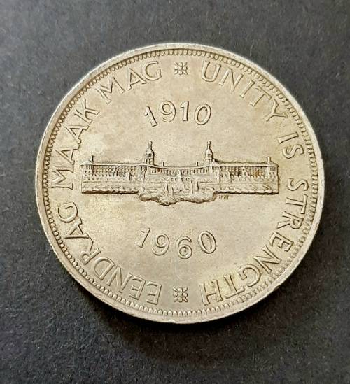 ** ERROR COIN CRACKED DIE : 1960 South African Union Silver 5 Shilling (XF).**