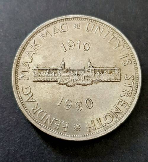 ** ERROR COIN CRACKED DIE : 1960 South African Union Silver 5 Shilling (XF).**
