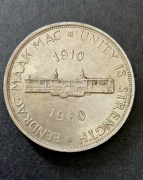 ** ERROR COIN CRACKED DIE : 1960 South African Union Silver 5 Shilling (XF).**
