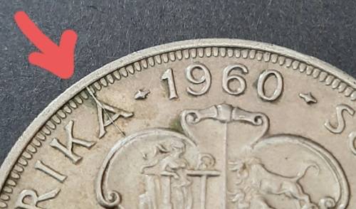 ** ERROR COIN CRACKED DIE : 1960 South African Union Silver 5 Shilling (XF).**