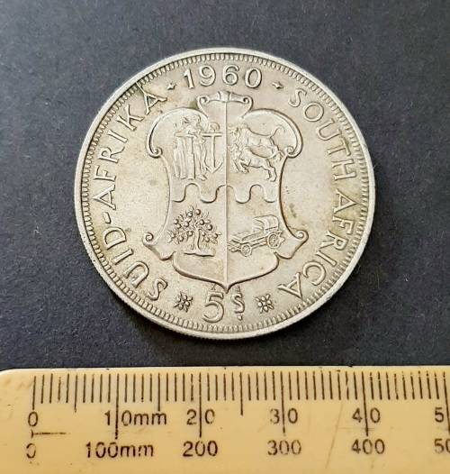 ** ERROR COIN CRACKED DIE : 1960 South African Union Silver 5 Shilling (XF).**