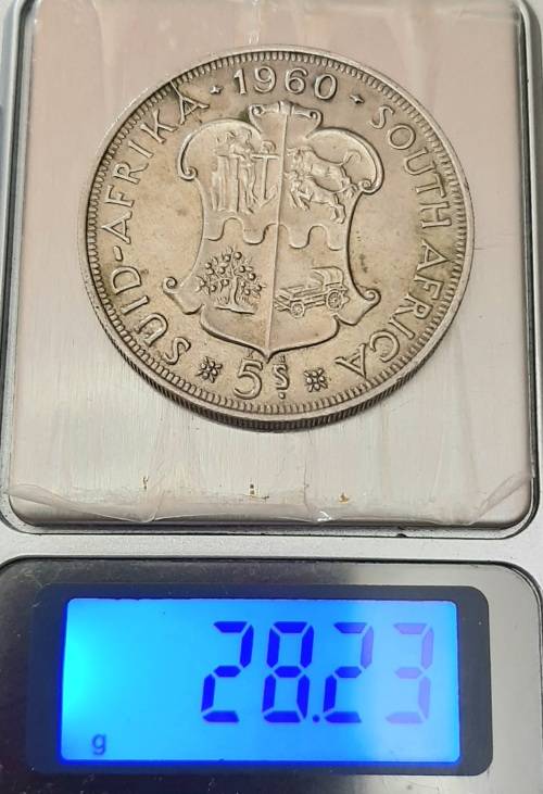 ** ERROR COIN CRACKED DIE : 1960 South African Union Silver 5 Shilling (XF).**