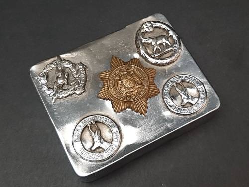 ** WW2 South African Trench Art Cigarette Tin w/ Insignia (9cm x 7cm).**