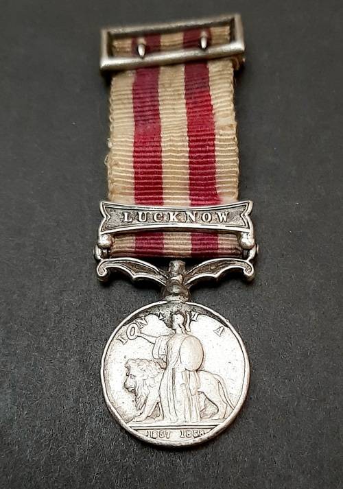 1858 Indian Mutiny Miniature Medal with Lucknow Clasp and Silk Ribbon