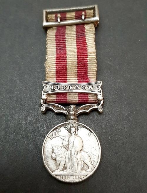 1858 Indian Mutiny Miniature Medal with Lucknow Clasp and Silk Ribbon