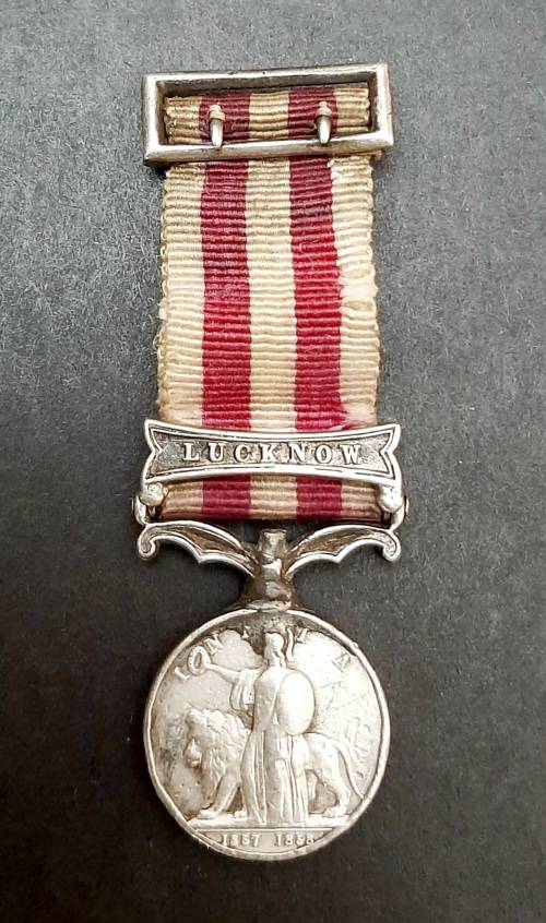 1858 Indian Mutiny Miniature Medal with Lucknow Clasp and Silk Ribbon