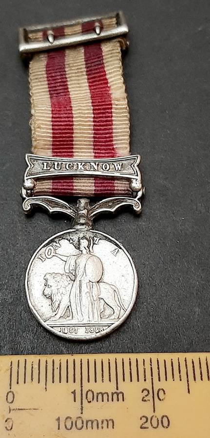 1858 Indian Mutiny Miniature Medal with Lucknow Clasp and Silk Ribbon