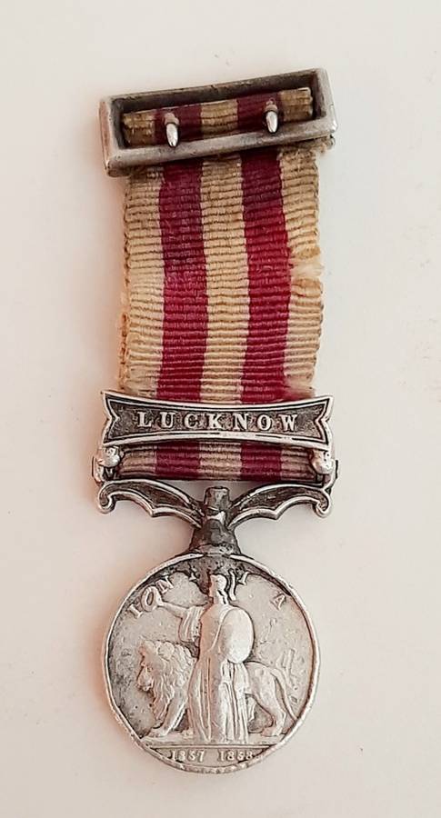 1858 Indian Mutiny Miniature Medal with Lucknow Clasp and Silk Ribbon