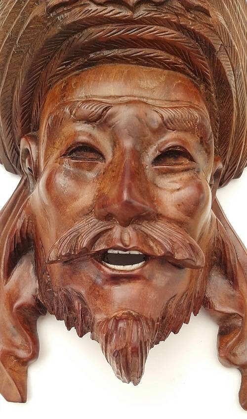 **EXQUISITE : Early 20th Century Chinese Handcarved Uyghur Tribesman Hardwood Mask (23cm x 15cm).**