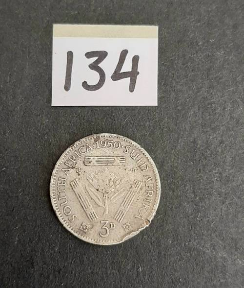 ** 1950 KGVI South Africa 3d  .800 Silver  Coin (F).**