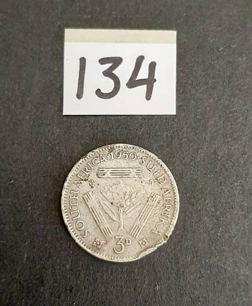 ** 1950 KGVI South Africa 3d  .800 Silver  Coin (F).**