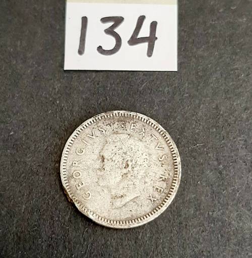 ** 1950 KGVI South Africa 3d  .800 Silver  Coin (F).**
