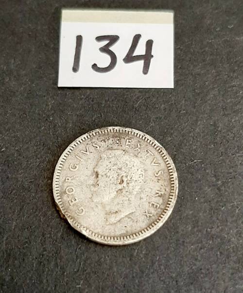 ** 1950 KGVI South Africa 3d  .800 Silver  Coin (F).**