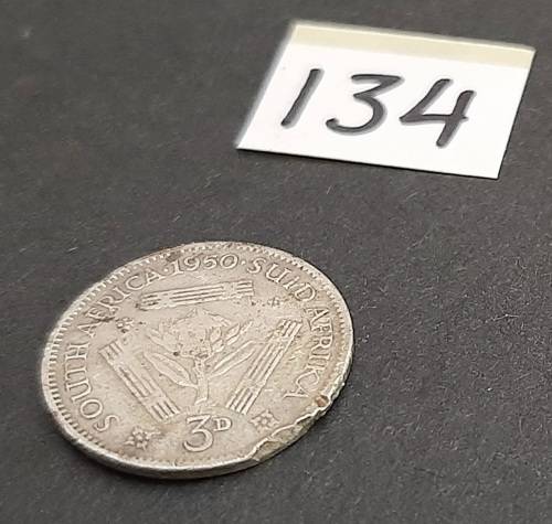 ** 1950 KGVI South Africa 3d  .800 Silver  Coin (F).**