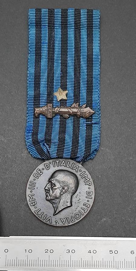 **RARE: 1936 Italian Africa Orientale Fascist Medal w/ Ribbon Devices (Combat & Valour)**