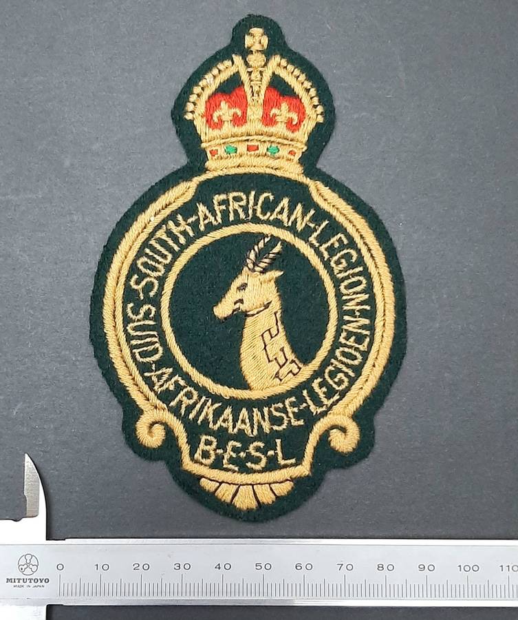 **WW1 / 2 : South African Legion Embroidered Blazer Badge (13cm x 7cm).**