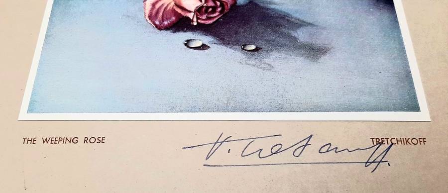 **RARE: Hand-Signed Vladimir Tretchikoff `The Weeping Rose`  Lithographic Print (36cm x27cm).**