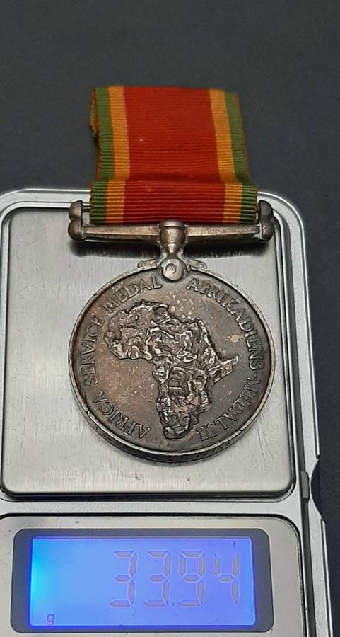 **WW2 UDF: .925 Silver Africa Service Medal w/ Ribbon .**