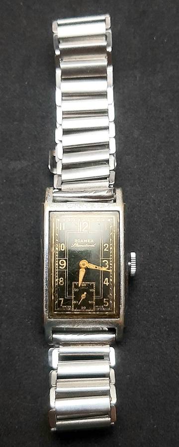 **WW2 : 1940s Roamer 'Standard ' Swiss 15 Jewel Tank Watch w/ Bonklip Bracelet ( TESTED).**