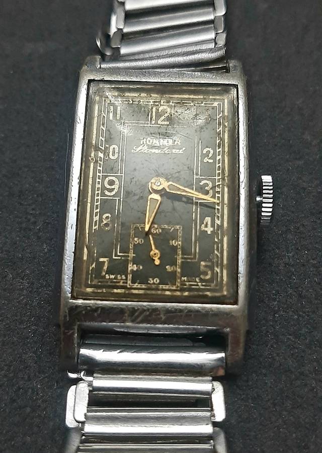 **WW2 : 1940s Roamer 'Standard ' Swiss 15 Jewel Tank Watch w/ Bonklip Bracelet ( TESTED).**