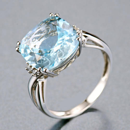 Guaranteed 100% REAL NATURAL, SOLID 14KT WHITE GOLD 7.25CT NATURAL BLUE TOPAZ AND DIAMOND RING