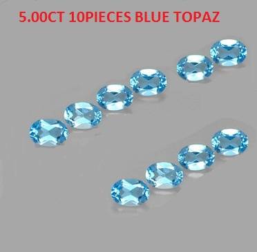 5.00CT 10pieces BLUE TOPAZ [D.H.K. CERTIFIED] AAA QUALITY OVAL 6X4MM Guaranteed 100% Natural