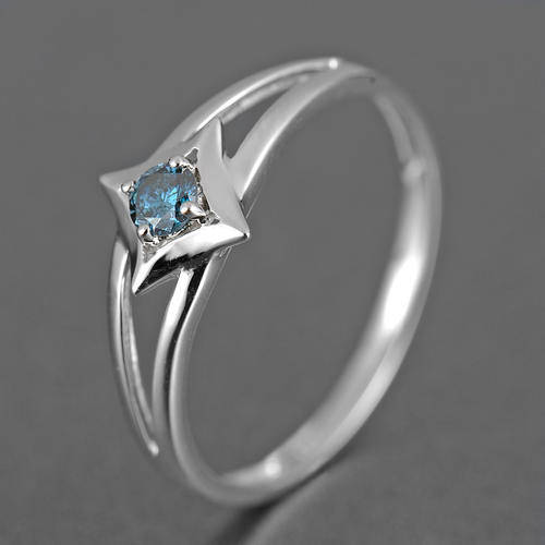 Guaranteed 100% REAL NATURAL, SOLID 14KT WHITE GOLD 0.12CT Brilliant Cut BLUE Diamond RING