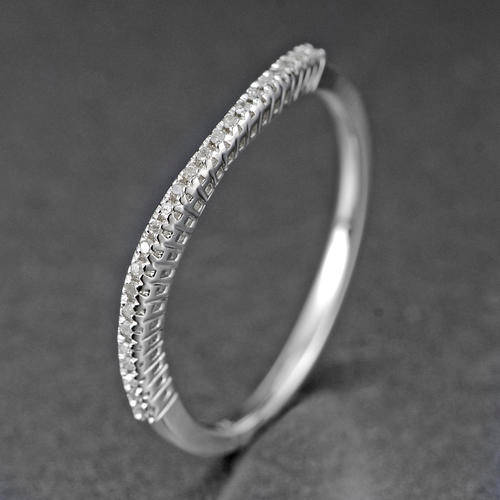 REAL NATURAL, SOLID 14KT WHITE GOLD 0.10CT NATURAL DIAMONDS RING - WAVE DESIGN
