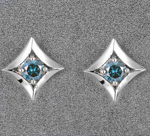 Guaranteed 100% REAL NATURAL, SOLID 14KT WHITE GOLD 0.24CT Brilliant Cut BLUE Diamond EARRINGS