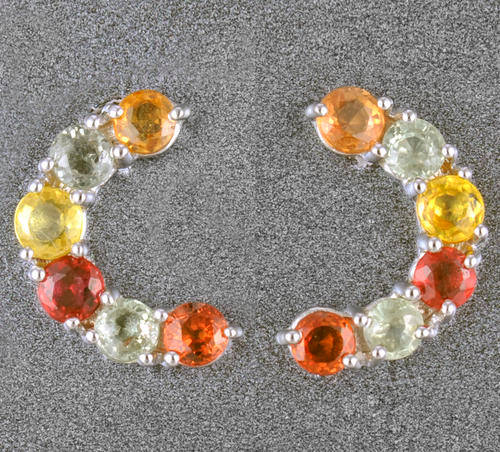 Guaranteed 100% REAL NATURAL, SOLID 14KT WHITE GOLD 1.75CT MULTI COLOR SAPPHIRE EARRINGS