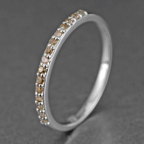 REAL NATURAL, SOLID 14KT WHITE GOLD 0.10CT NATURAL BROWN DIAMONDS RING [D.H.K. CERTIFIED]