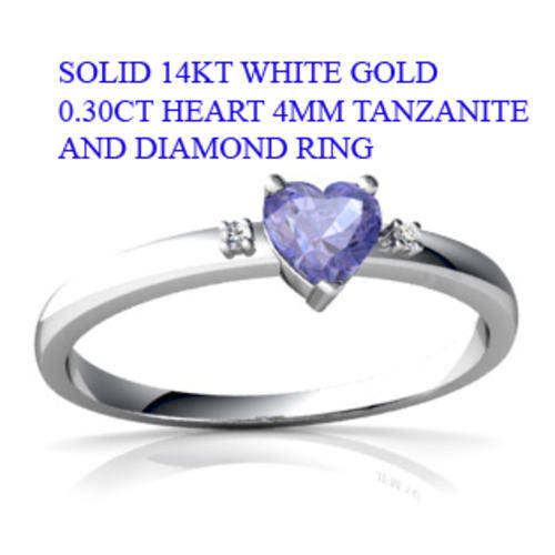 Guaranteed 100% REAL NATURAL, SOLID 14KT WHITE GOLD 0.30CT NATURAL TANZANITE AND DIAMOND RING