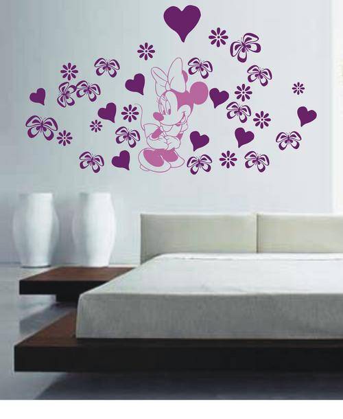 VINYL DECAL - MINNIE HEARTS BUTTERFLIES FLOWERS