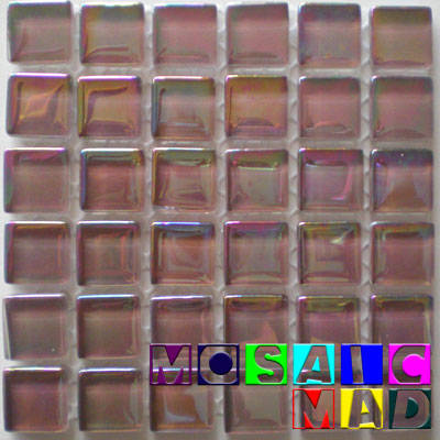 36 Crystal Glass Mosaic Tiles: MAGIC REFLECTIVE LILAC 15mm x 15mm x 4mm