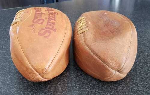 2 x Vintage Genuine Leather Invinsible `Super Springbok` Rugby Balls - One Lot