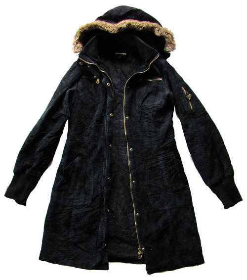 Ladies Stunning Black Corduroy 1/2 Length Jacket (Over Dress), with fluffy hood, SA Size 32/34