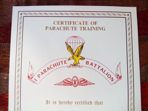 SADF 1 Para Bn Blank Certificate ( English) A4 - SIZE (unused and no damage at all)