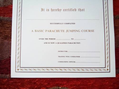 SADF 1 Para Bn Blank Certificate ( English) A4 - SIZE (unused and no damage at all)