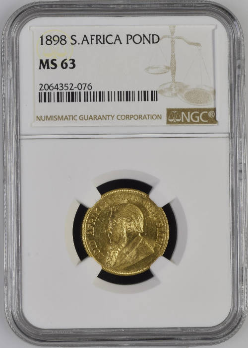 South Africa 1898 Pond Paul Kruger pre Boer War ZAR gold coin MS63