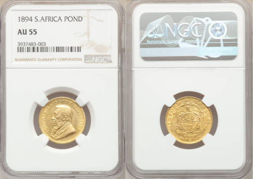 South Africa 1894 Pond Paul Kruger pre Boer War ZAR gold coin AU55