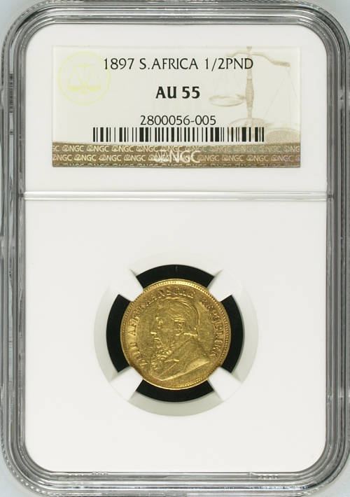 South Africa 1897 Half Pond Paul Kruger pre Boer War ZAR gold coin AU55