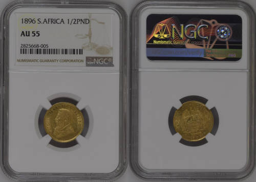 South Africa 1896 Half Pond Paul Kruger pre Boer War ZAR gold coin AU55