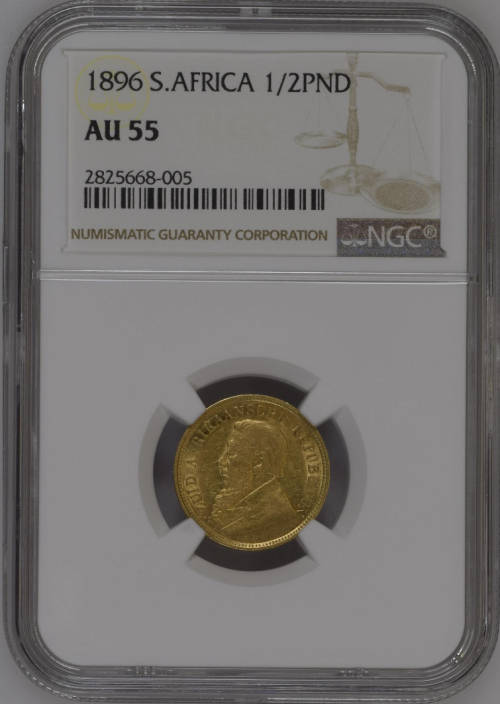 South Africa 1896 Half Pond Paul Kruger pre Boer War ZAR gold coin AU55