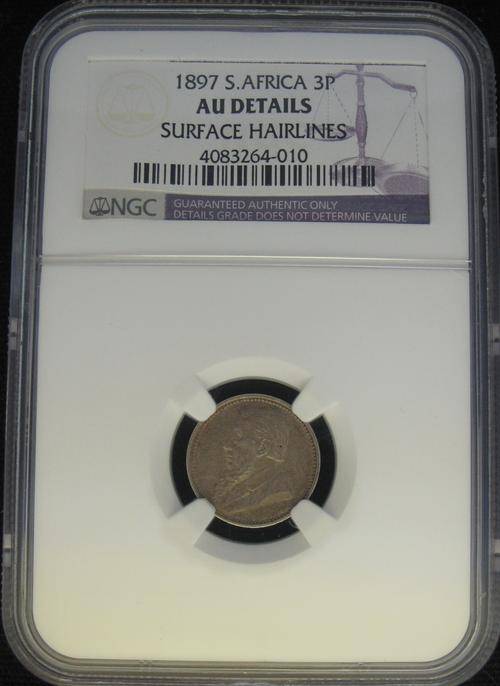 1897 ZAR 3 PENCE NGC AU