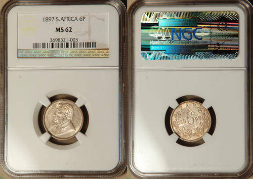 South Africa ZAR 1897 6 pence MS62